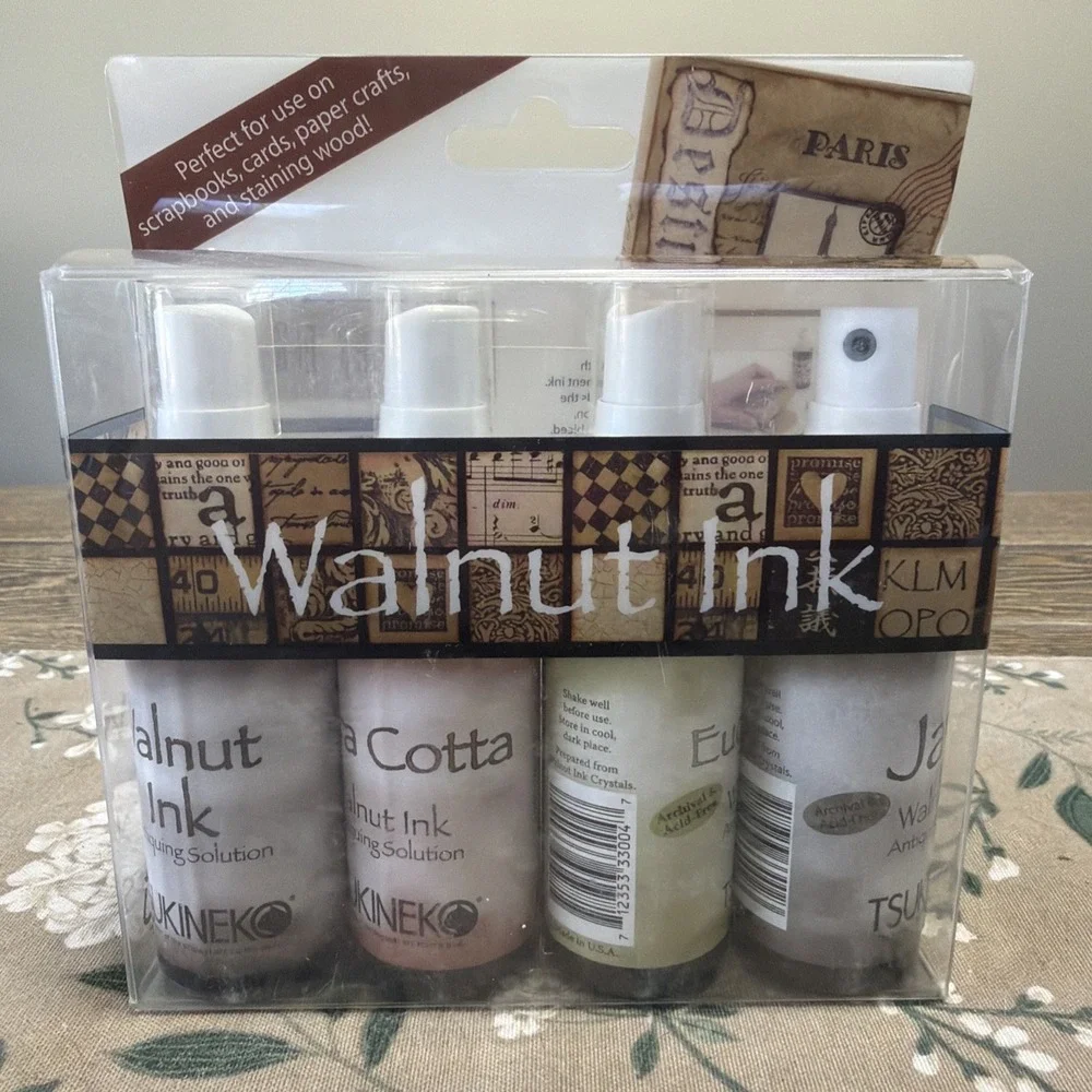 Tsukineko Walnut Ink Antiquing Solution Spray Set 4 Colors Craft Stain Kit NOS